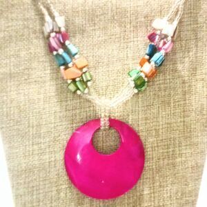 Vintage Dyed Mother of Pearl Shell Beaded Multi Strand Pendant Necklace